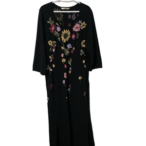 Wayward Fancies Ashanti Black Maxi Dress with Floral Embroidery Size Large